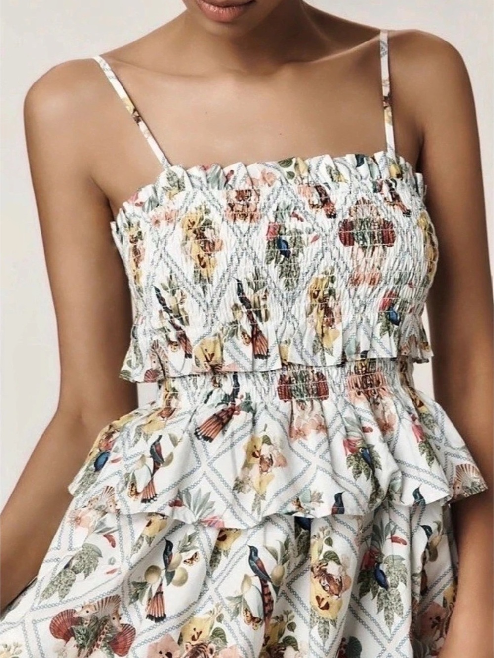 Anthropologie Smocked Peplum Animal Print Midi Dress Size Large